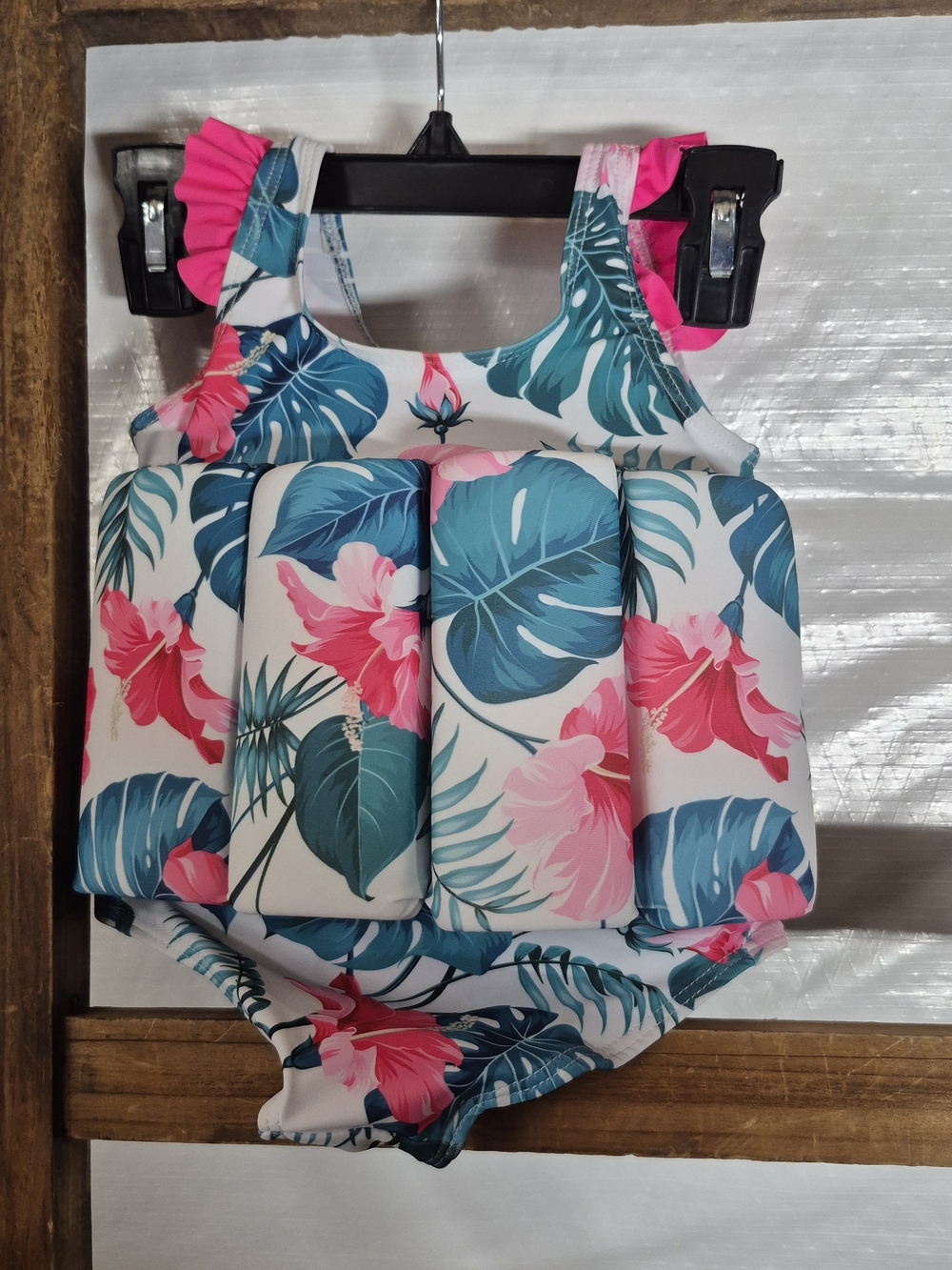 Kids Floral Pink & Teal Swim Floatie One-Piece